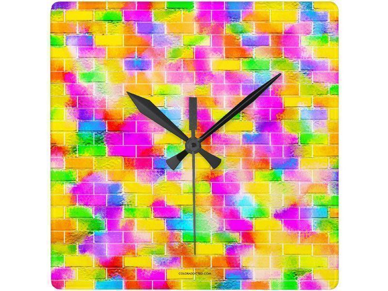 Wall Clocks-BRICK WALL SMUDGED Square Wall Clocks-Multicolor Light-from COLORADDICTED.COM-