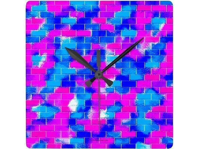 Wall Clocks-BRICK WALL SMUDGED Square Wall Clocks-from COLORADDICTED.COM-