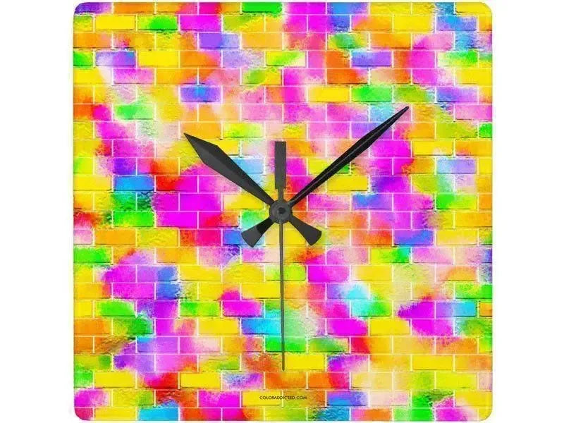 Wall Clocks-BRICK WALL SMUDGED Square Wall Clocks-from COLORADDICTED.COM-