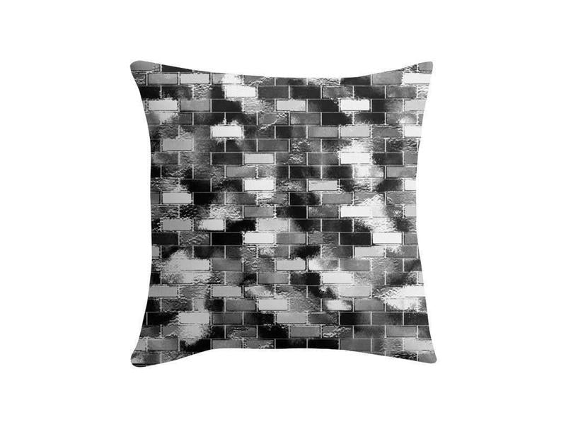 Throw Pillows &amp; Throw Pillow Cases-BRICK WALL SMUDGED Throw Pillows &amp; Throw Pillow Cases-Black &amp; Grays &amp; White-from COLORADDICTED.COM-