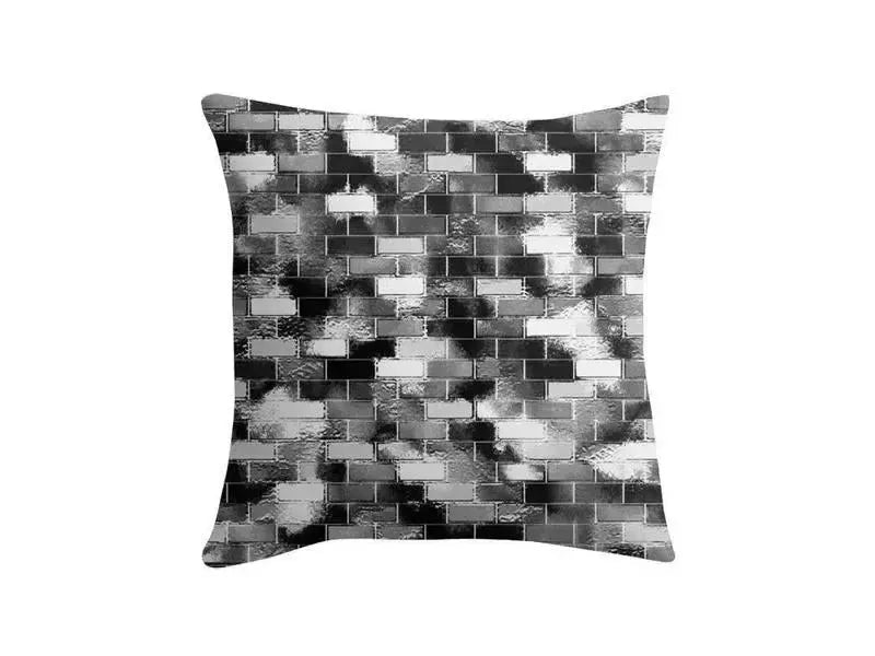Throw Pillows & Throw Pillow Cases-BRICK WALL SMUDGED Throw Pillows & Throw Pillow Cases-Black & Grays & White-from COLORADDICTED.COM-