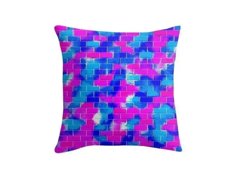 Throw Pillows & Throw Pillow Cases-BRICK WALL SMUDGED Throw Pillows & Throw Pillow Cases-Blues & Fuchsias-from COLORADDICTED.COM-