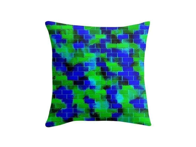 Throw Pillows &amp; Throw Pillow Cases-BRICK WALL SMUDGED Throw Pillows &amp; Throw Pillow Cases-Blues &amp; Greens-from COLORADDICTED.COM-