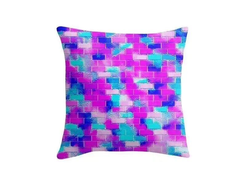 Throw Pillows & Throw Pillow Cases-BRICK WALL SMUDGED Throw Pillows & Throw Pillow Cases-Blues & Purples & Fuchsias & Pinks-from COLORADDICTED.COM-