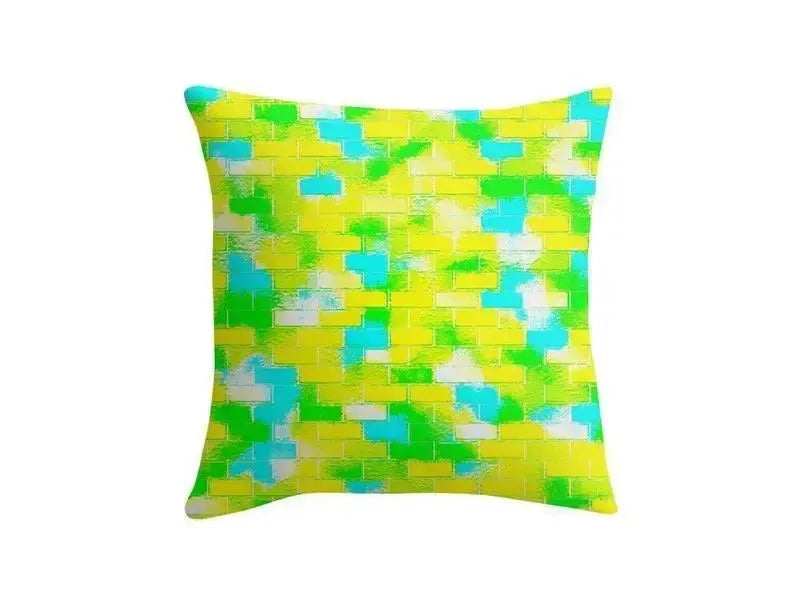 Throw Pillows & Throw Pillow Cases-BRICK WALL SMUDGED Throw Pillows & Throw Pillow Cases-Greens & Yellows & Light Blues-from COLORADDICTED.COM-