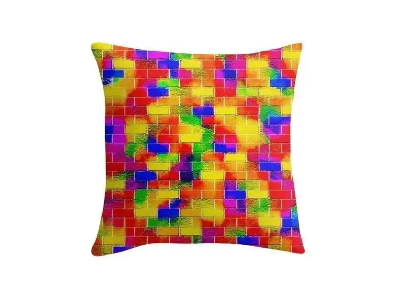 Throw Pillows & Throw Pillow Cases-BRICK WALL SMUDGED Throw Pillows & Throw Pillow Cases-Multicolor Bright-from COLORADDICTED.COM-