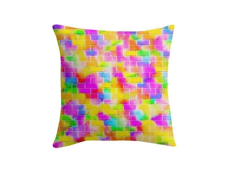 Throw Pillows &amp; Throw Pillow Cases-BRICK WALL SMUDGED Throw Pillows &amp; Throw Pillow Cases-Multicolor Light-from COLORADDICTED.COM-
