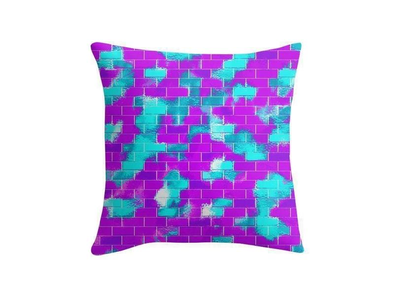 Throw Pillows &amp; Throw Pillow Cases-BRICK WALL SMUDGED Throw Pillows &amp; Throw Pillow Cases-Purples &amp; Violets &amp; Turquoises-from COLORADDICTED.COM-