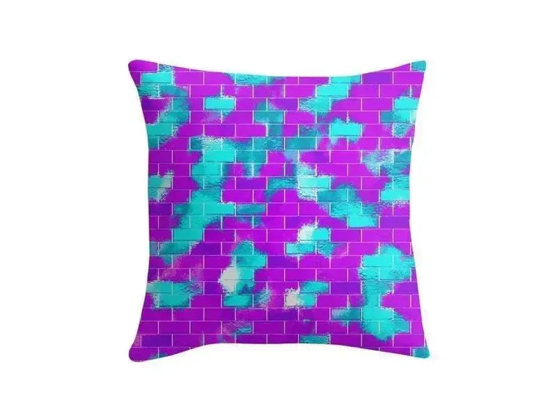 Throw Pillows & Throw Pillow Cases-BRICK WALL SMUDGED Throw Pillows & Throw Pillow Cases-Purples & Violets & Turquoises-from COLORADDICTED.COM-