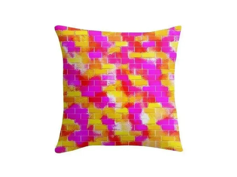 Throw Pillows & Throw Pillow Cases-BRICK WALL SMUDGED Throw Pillows & Throw Pillow Cases-Reds & Oranges & Yellows & Fuchsias-from COLORADDICTED.COM-