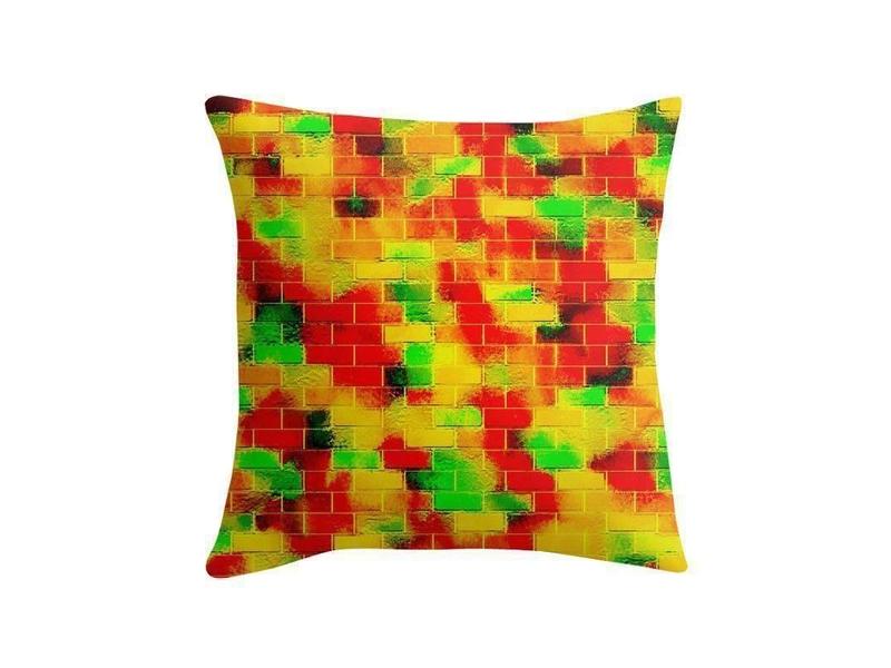 Throw Pillows &amp; Throw Pillow Cases-BRICK WALL SMUDGED Throw Pillows &amp; Throw Pillow Cases-Reds &amp; Oranges &amp; Yellows &amp; Greens-from COLORADDICTED.COM-