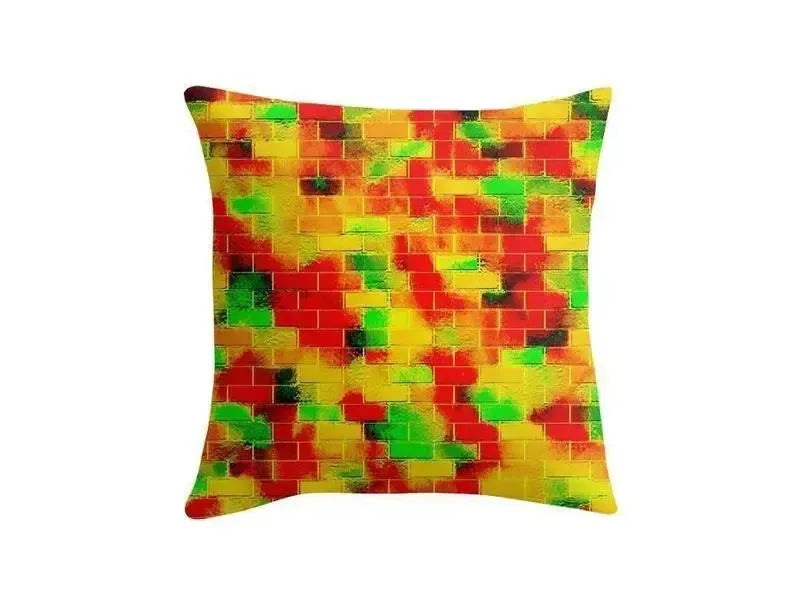 Throw Pillows & Throw Pillow Cases-BRICK WALL SMUDGED Throw Pillows & Throw Pillow Cases-Reds & Oranges & Yellows & Greens-from COLORADDICTED.COM-