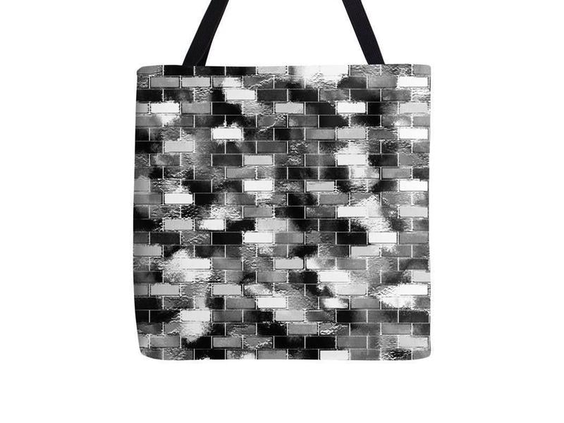 Tote Bags-BRICK WALL SMUDGED Tote Bags-Black &amp; Grays &amp; White-from COLORADDICTED.COM-