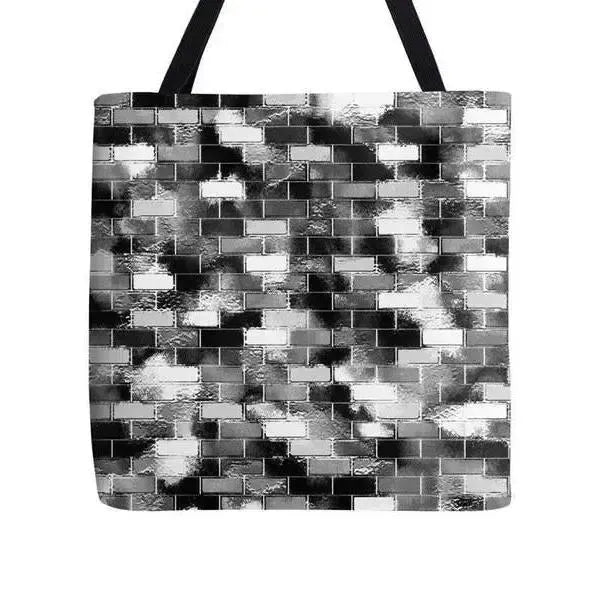 Tote Bags-BRICK WALL SMUDGED Tote Bags-Black & Grays & White-from COLORADDICTED.COM-