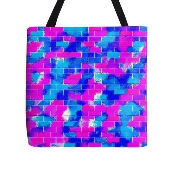 Tote Bags-BRICK WALL SMUDGED Tote Bags-Blues & Fuchsias-from COLORADDICTED.COM-