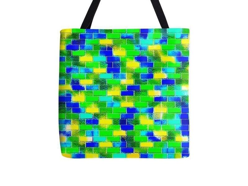 Tote Bags-BRICK WALL SMUDGED Tote Bags-Blues &amp; Greens &amp; Yellows-from COLORADDICTED.COM-