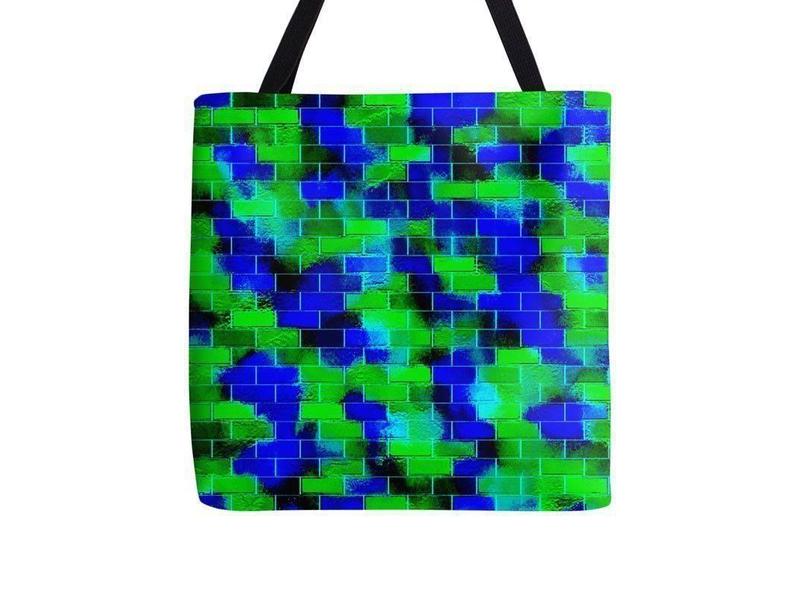 Tote Bags-BRICK WALL SMUDGED Tote Bags-Blues &amp; Greens-from COLORADDICTED.COM-
