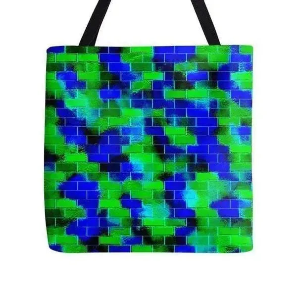 Tote Bags-BRICK WALL SMUDGED Tote Bags-Blues & Greens-from COLORADDICTED.COM-