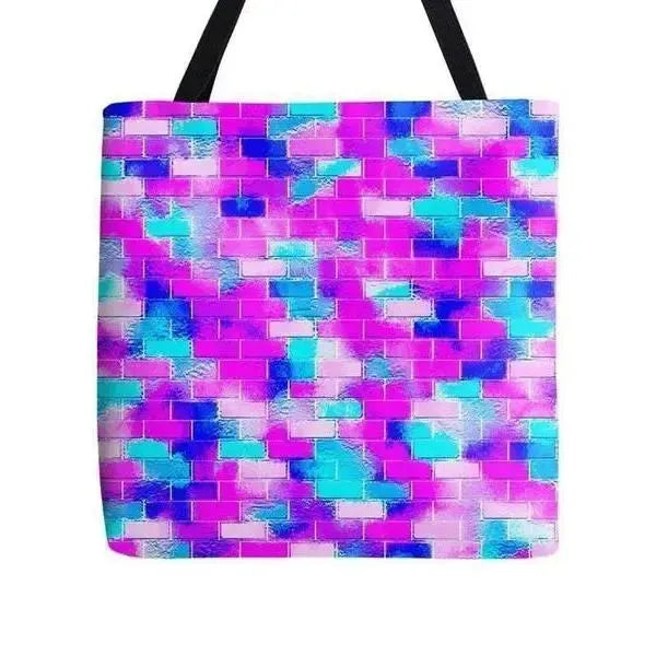 Tote Bags-BRICK WALL SMUDGED Tote Bags-Blues & Purples & Fuchsias & Pinks-from COLORADDICTED.COM-