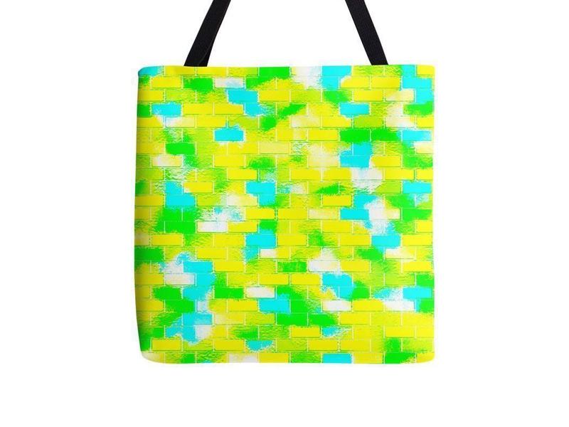 Tote Bags-BRICK WALL SMUDGED Tote Bags-Greens &amp; Yellows &amp; Light Blues-from COLORADDICTED.COM-