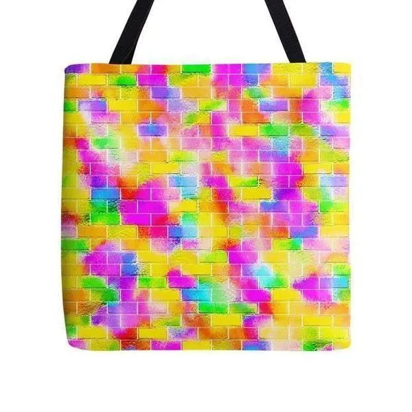 Tote Bags-BRICK WALL SMUDGED Tote Bags-Multicolor Light-from COLORADDICTED.COM-