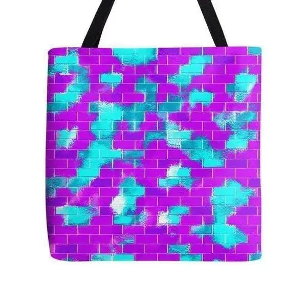 Tote Bags-BRICK WALL SMUDGED Tote Bags-Purples & Violets & Turquoises-from COLORADDICTED.COM-
