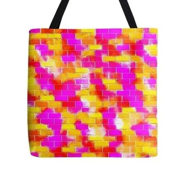 Tote Bags-BRICK WALL SMUDGED Tote Bags-Reds & Oranges & Yellows & Fuchsias-from COLORADDICTED.COM-
