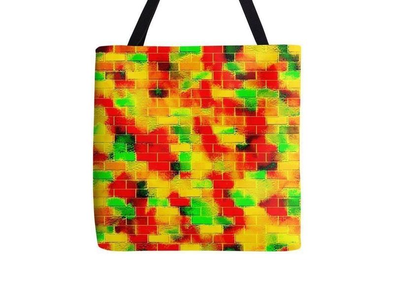 Tote Bags-BRICK WALL SMUDGED Tote Bags-Reds &amp; Oranges &amp; Yellows &amp; Greens-from COLORADDICTED.COM-