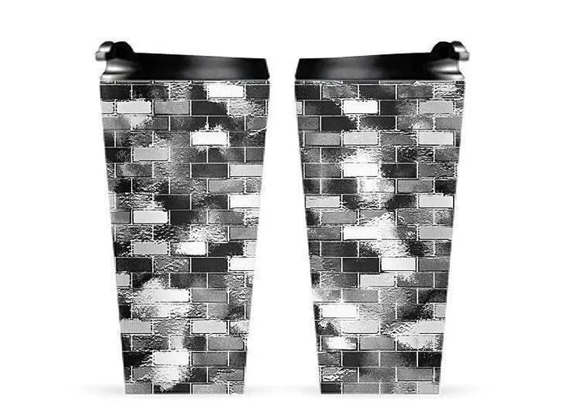 Travel Mugs-BRICK WALL SMUDGED Travel Mugs-Black & Grays & White-from COLORADDICTED.COM-