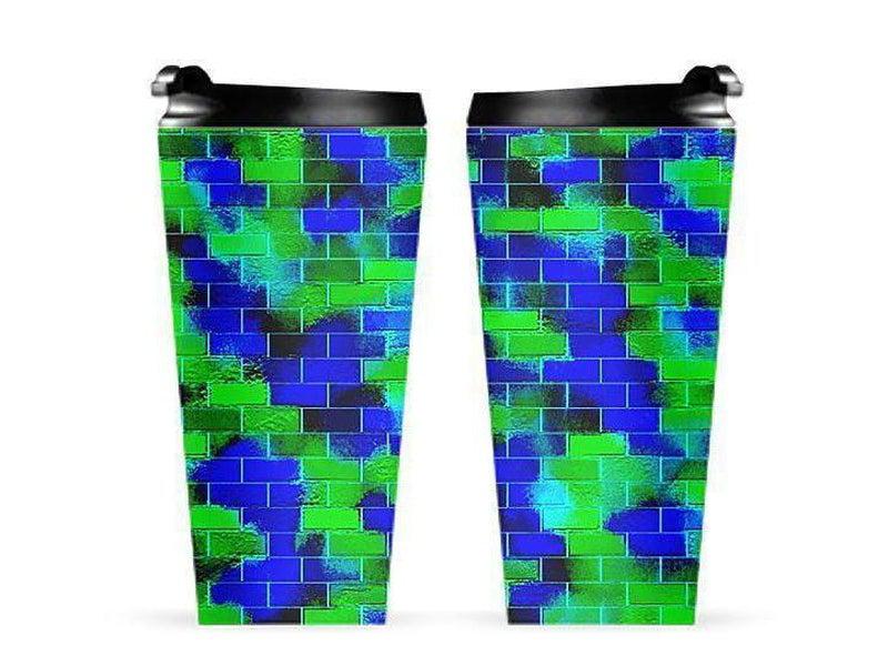 Travel Mugs-BRICK WALL SMUDGED Travel Mugs-Blues &amp; Greens-from COLORADDICTED.COM-