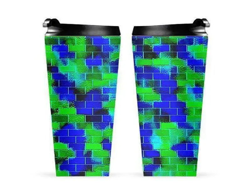 Travel Mugs-BRICK WALL SMUDGED Travel Mugs-Blues & Greens-from COLORADDICTED.COM-