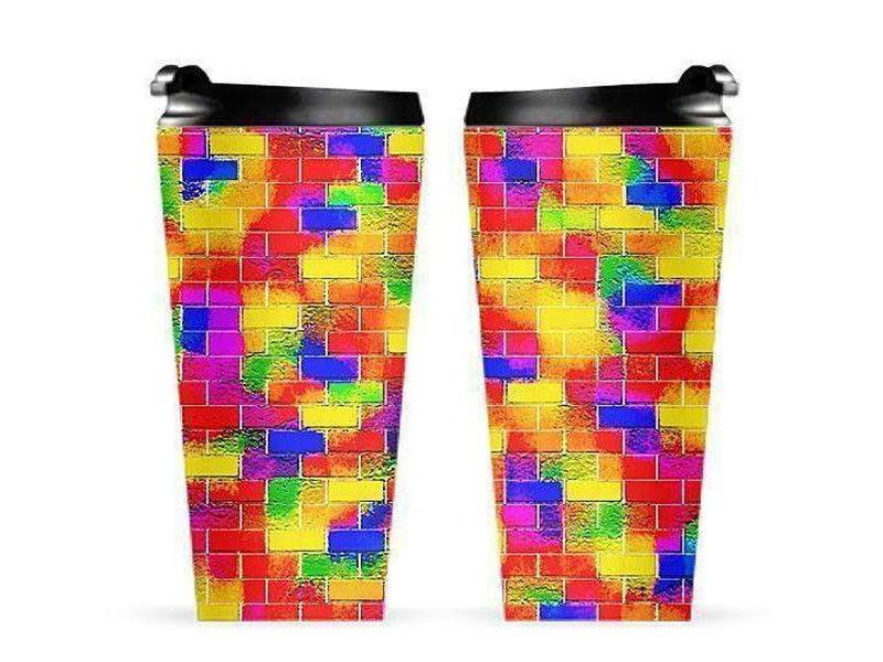 Travel Mugs-BRICK WALL SMUDGED Travel Mugs-Multicolor Bright-from COLORADDICTED.COM-