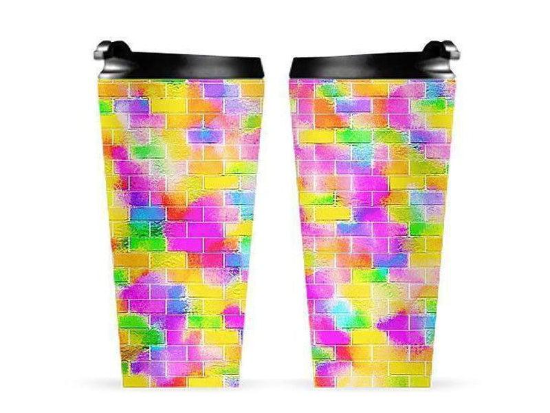 Travel Mugs-BRICK WALL SMUDGED Travel Mugs-Multicolor Light-from COLORADDICTED.COM-