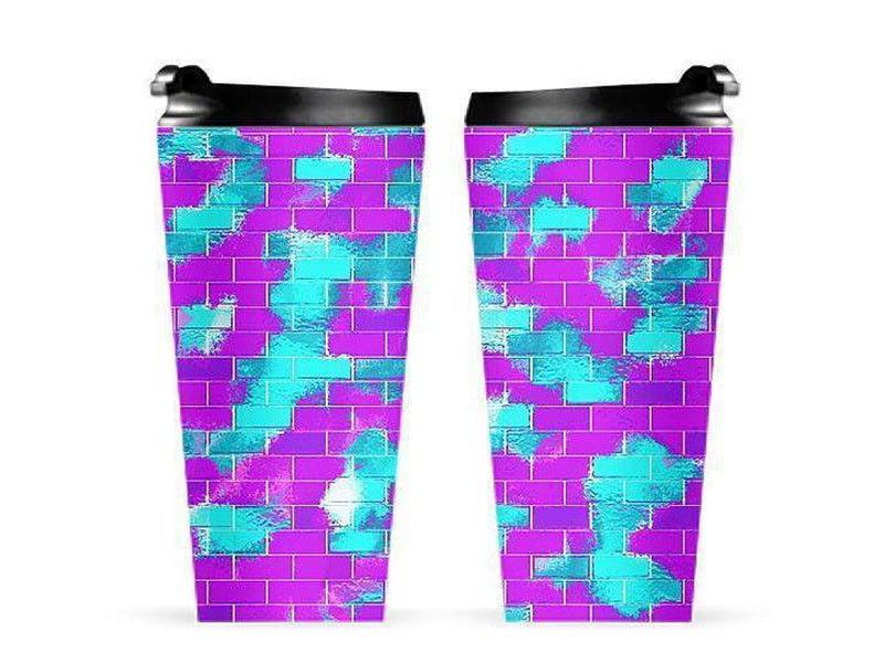 Travel Mugs-BRICK WALL SMUDGED Travel Mugs-Purples &amp; Violets &amp; Turquoises-from COLORADDICTED.COM-
