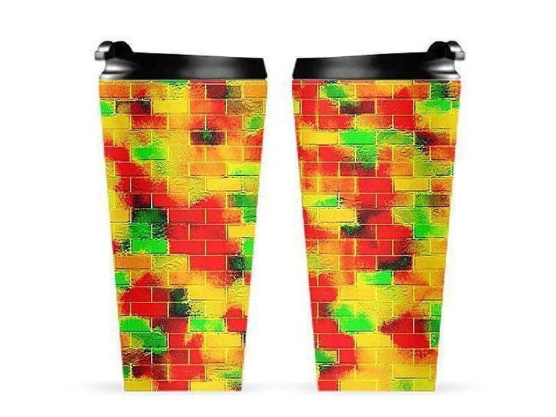 Travel Mugs-BRICK WALL SMUDGED Travel Mugs-Reds &amp; Oranges &amp; Yellows &amp; Greens-from COLORADDICTED.COM-