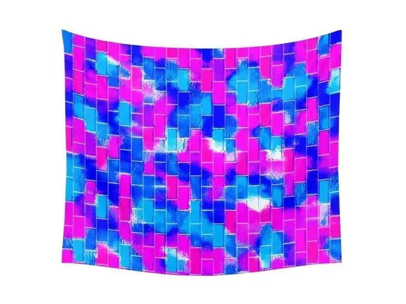 Wall Tapestries-BRICK WALL SMUDGED Wall Tapestries-Blues & Fuchsias-from COLORADDICTED.COM-