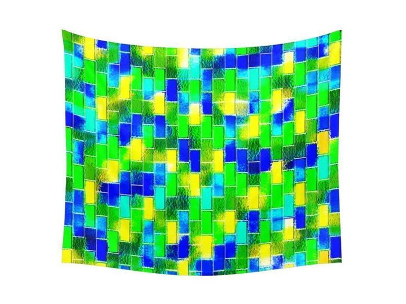 Wall Tapestries-BRICK WALL SMUDGED Wall Tapestries-Blues &amp; Greens &amp; Yellows-from COLORADDICTED.COM-