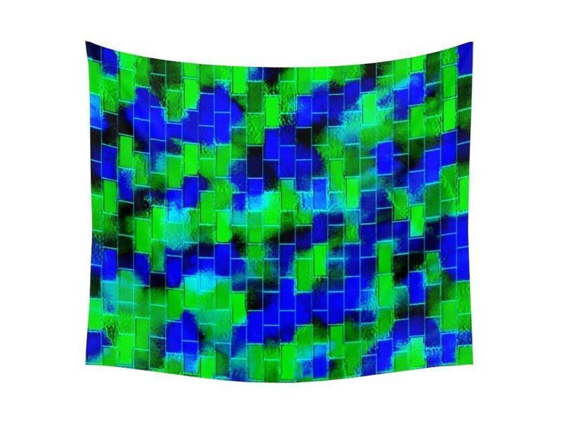 Wall Tapestries-BRICK WALL SMUDGED Wall Tapestries-Blues &amp; Greens-from COLORADDICTED.COM-