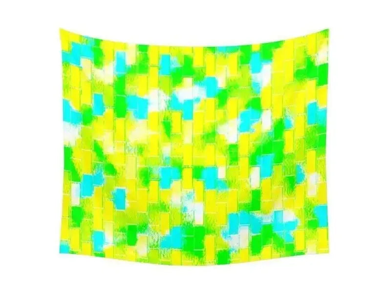 Wall Tapestries-BRICK WALL SMUDGED Wall Tapestries-Greens & Yellows & Light Blues-from COLORADDICTED.COM-