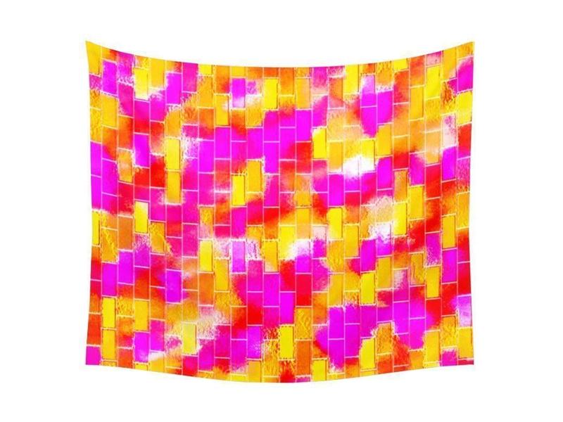 Wall Tapestries-BRICK WALL SMUDGED Wall Tapestries-Reds &amp; Oranges &amp; Yellows &amp; Fuchsias-from COLORADDICTED.COM-