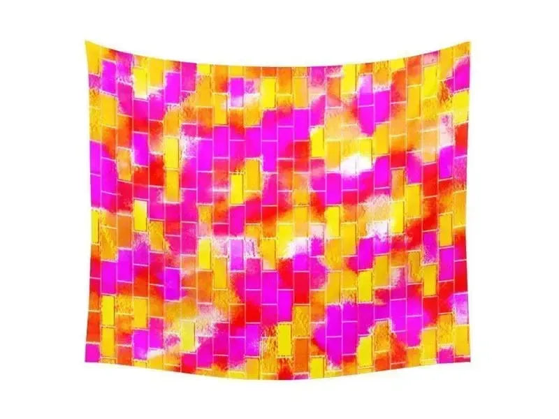 Wall Tapestries-BRICK WALL SMUDGED Wall Tapestries-Reds & Oranges & Yellows & Fuchsias-from COLORADDICTED.COM-