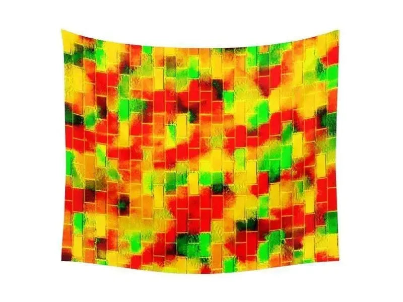 Wall Tapestries-BRICK WALL SMUDGED Wall Tapestries-Reds & Oranges & Yellows & Greens-from COLORADDICTED.COM-