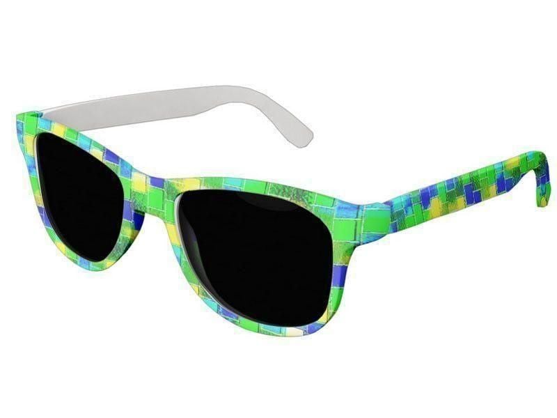 Wayfarer Sunglasses-BRICK WALL SMUDGED Wayfarer Sunglasses (white background)-Blues, Greens &amp; Yellows-from COLORADDICTED.COM-
