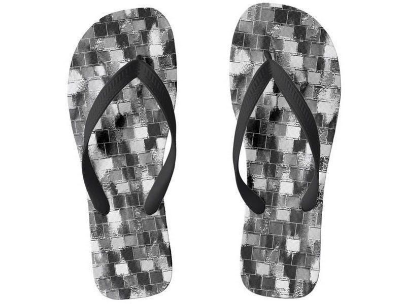 Flip Flops-BRICK WALL SMUDGED Wide-Strap Flip Flops-Black &amp; Grays &amp; White-from COLORADDICTED.COM-