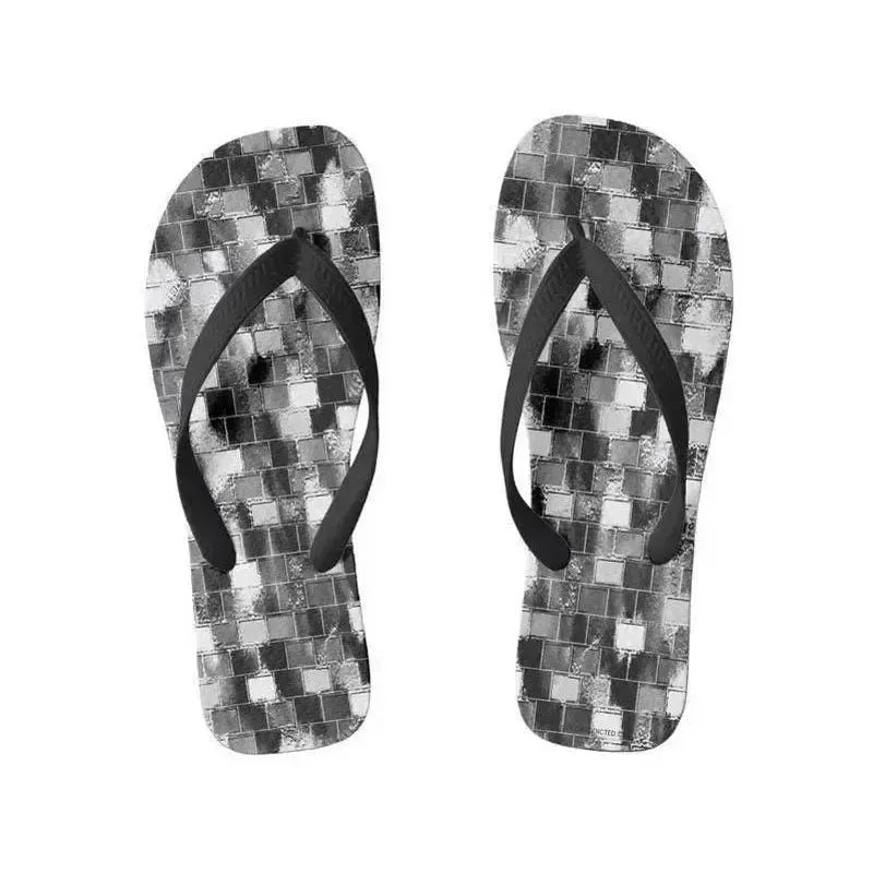 Flip Flops-BRICK WALL SMUDGED Wide-Strap Flip Flops-Black & Grays & White-from COLORADDICTED.COM-