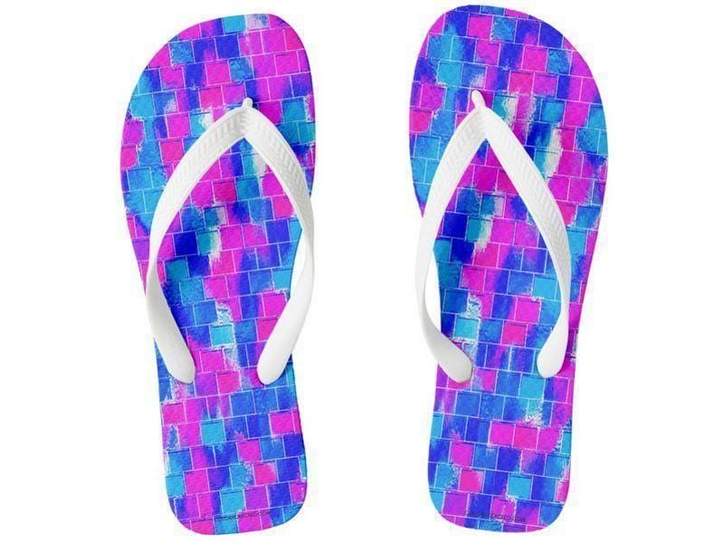 Flip Flops-BRICK WALL SMUDGED Wide-Strap Flip Flops-Blues &amp; Fuchsias-from COLORADDICTED.COM-