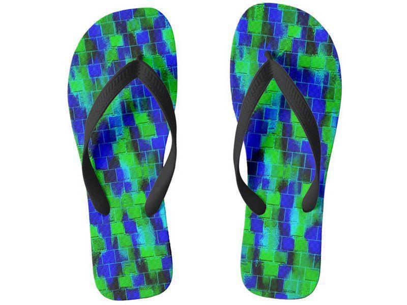 Flip Flops-BRICK WALL SMUDGED Wide-Strap Flip Flops-Blues &amp; Greens-from COLORADDICTED.COM-