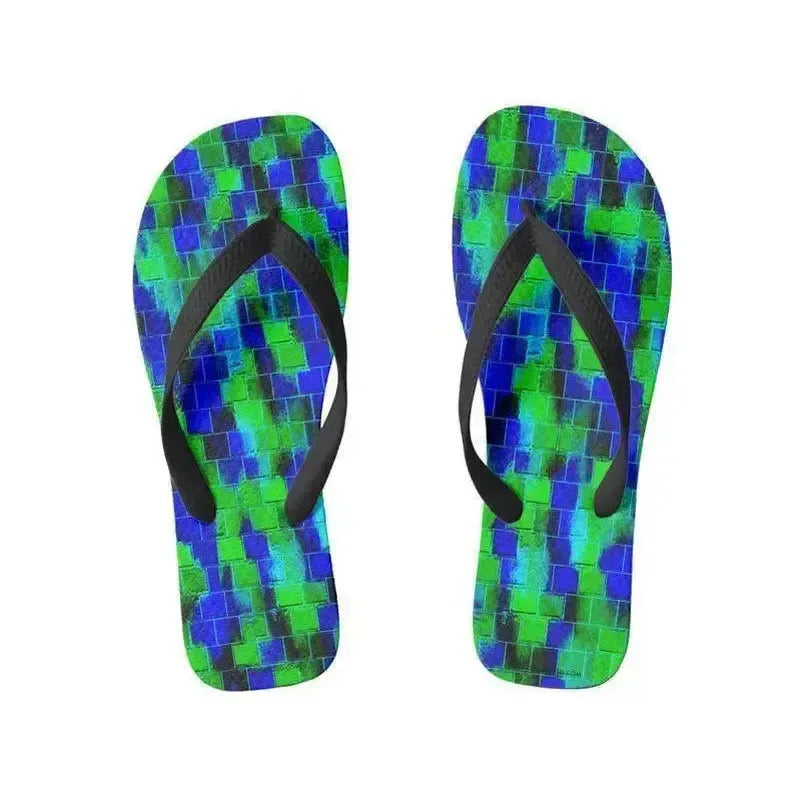 Flip Flops-BRICK WALL SMUDGED Wide-Strap Flip Flops-Blues & Greens-from COLORADDICTED.COM-