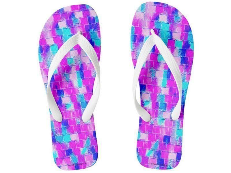 Flip Flops-BRICK WALL SMUDGED Wide-Strap Flip Flops-Blues &amp; Purples &amp; Fuchsias &amp; Pinks-from COLORADDICTED.COM-