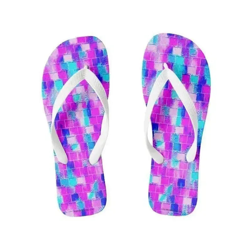 Flip Flops-BRICK WALL SMUDGED Wide-Strap Flip Flops-Blues & Purples & Fuchsias & Pinks-from COLORADDICTED.COM-